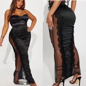 Fashion Nova Black Hot Take Satin Lace Whimsigoth Morticia Maxi Skirt S